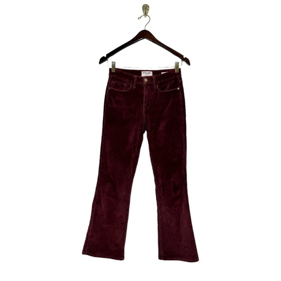 FRAME Le Crop Mini Boot Cotton-Blend Velvet Kick-Flare Pants Pinot 24 - Picture 4 of 11